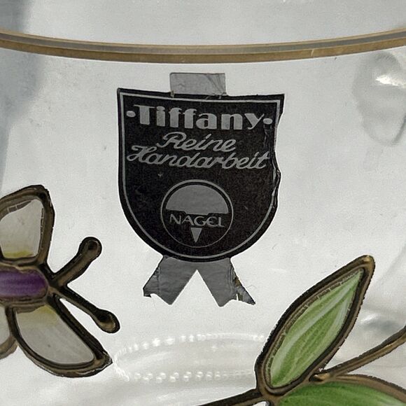 Tiffany Reine Handarbeit Painted Glass Flower Coffee Mug Nagel Floral Butterfly - Picture 7 of 7